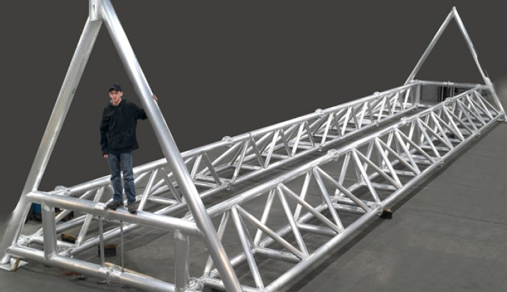 Tubular aluminum bridge structure for the University of Iowa’s Wave Basin Laboratory that spans a 150 foot wide pool.  3D laser cut tubes and welded to close tolerance. [As Fabricated]